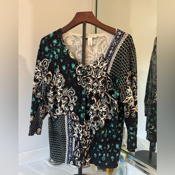 White House Black Market Black and Teal sweater Size L - Picture 2 of 10